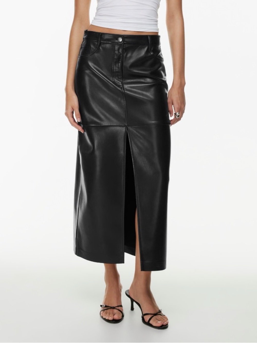 Aritzia Wilfred Black Vegan Leather Midi Skirt with Slit